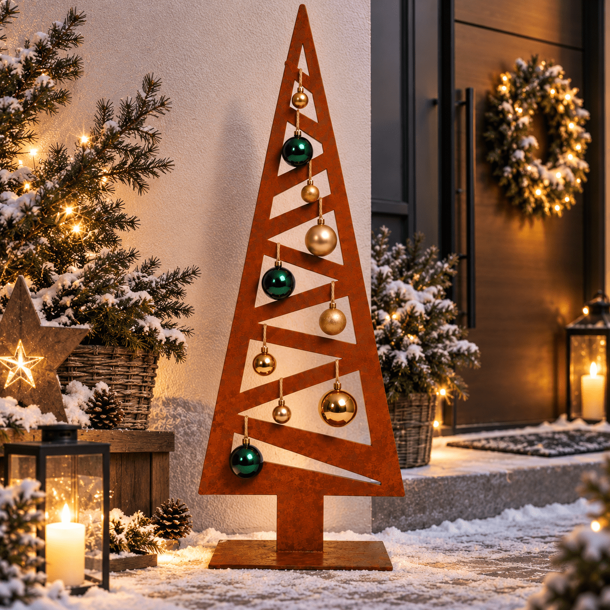 Weihnachtsbaum Metall groß – abstrakte moderne Weihnachtsdeko in Rost, 118 cm
