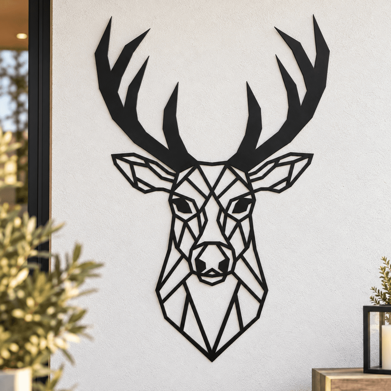 Wanddeko Geometrischer Hirsch XXL 70x50 cm | grau Pulverbeschichtet | Metall Deko Modern